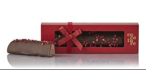 160g marcipanbrød m.mørk choko. & kirsebærsmag I rød cocoture æske