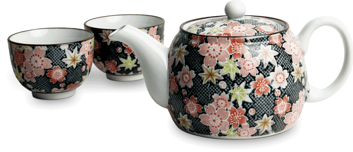 Tea set Flower pattern black 600 ml