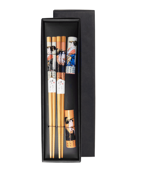 Japanese chopsticks set Geisha, with holder 22,5 cm