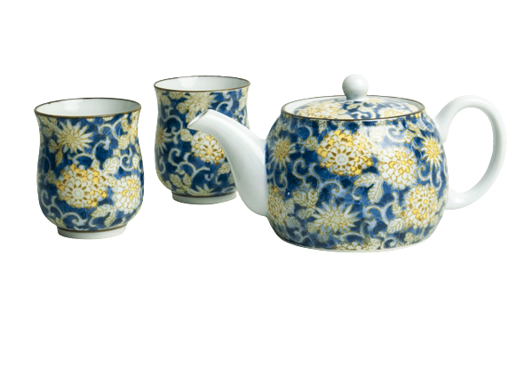 Tea set Flower pattern blue yellow 600 ml
