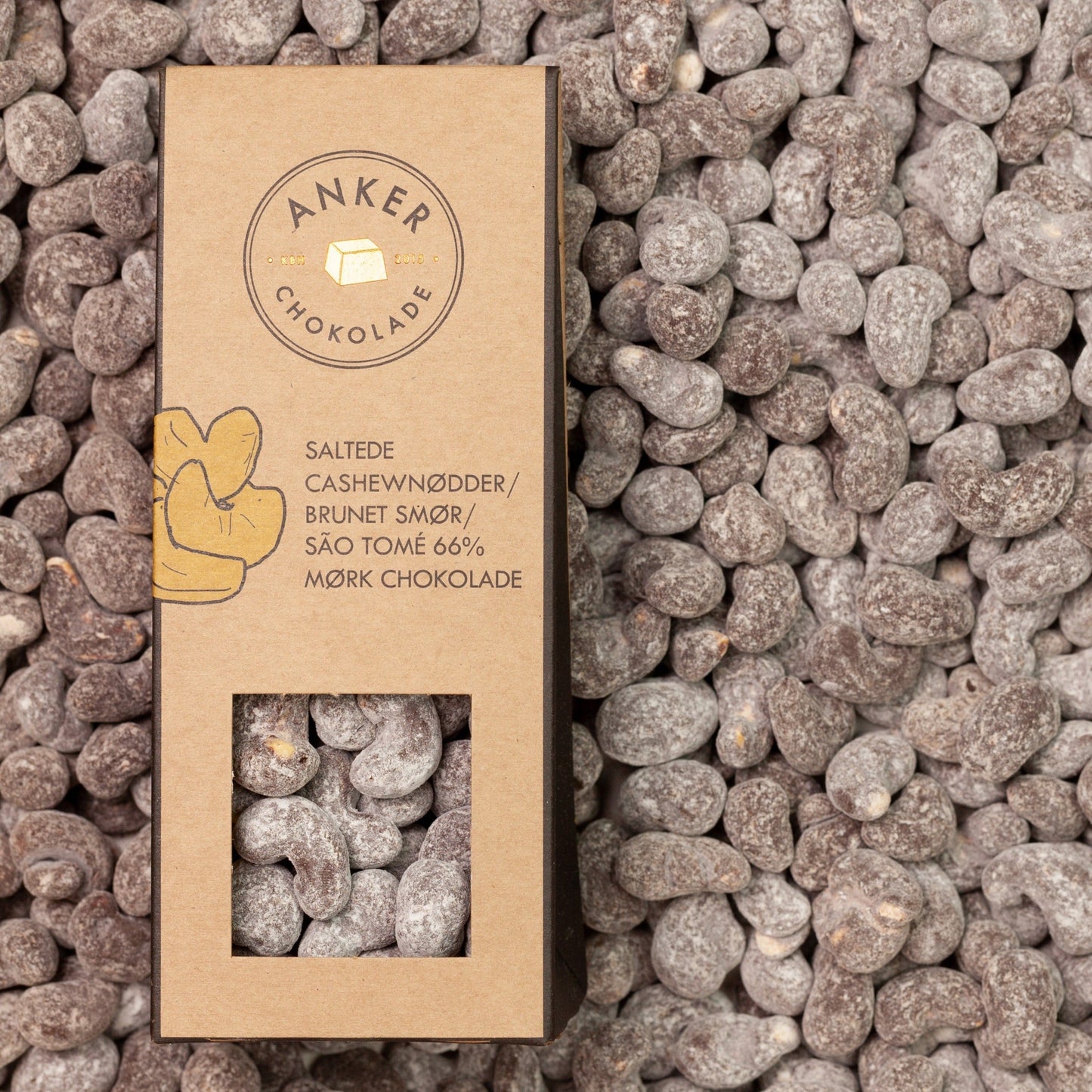 Cashewnødder / Brunet Smør / Flormelis / São Tomé 66% Mørk Chokolade Økologisk