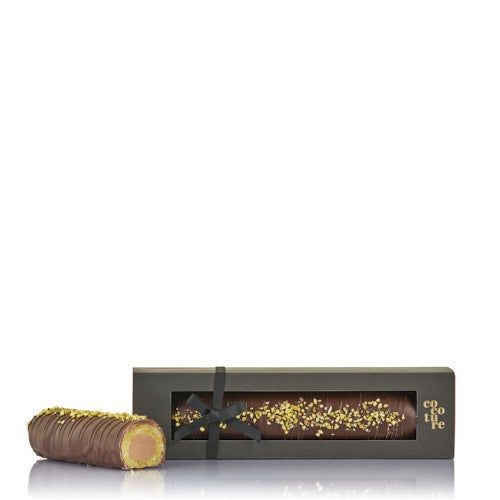 500g "Dubai" marcipanbrød m. pistacie & nougatkerne i sort Cocoture æske