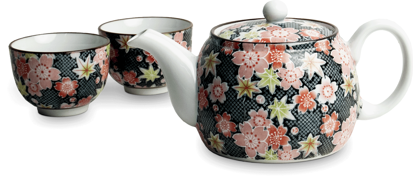 Tea set Flower pattern black 600 ml